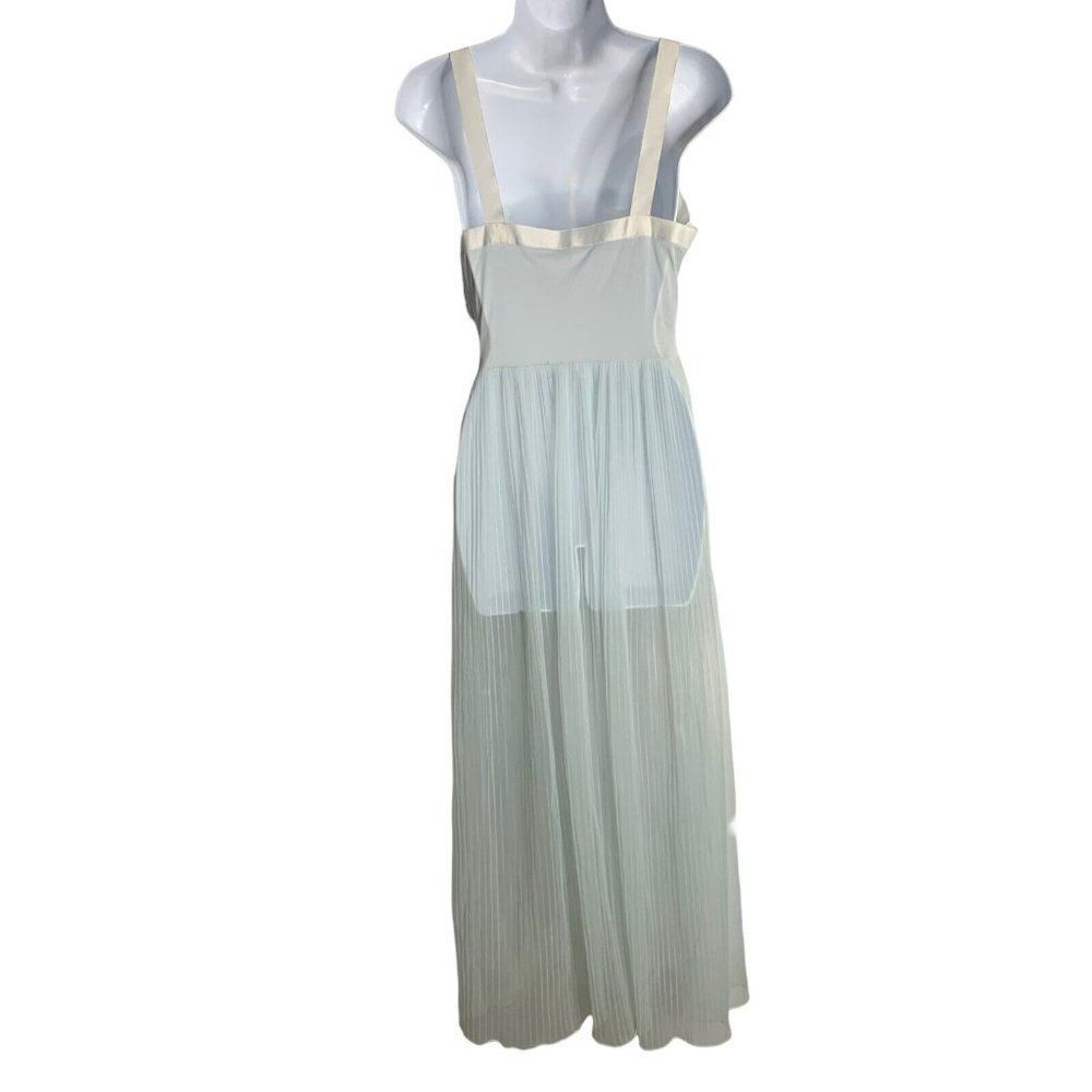 Vintage 50s Sheer Nightgown Lingerie S Light Blue Lace Accordian Pleats Maxi - Picture 5 of 7